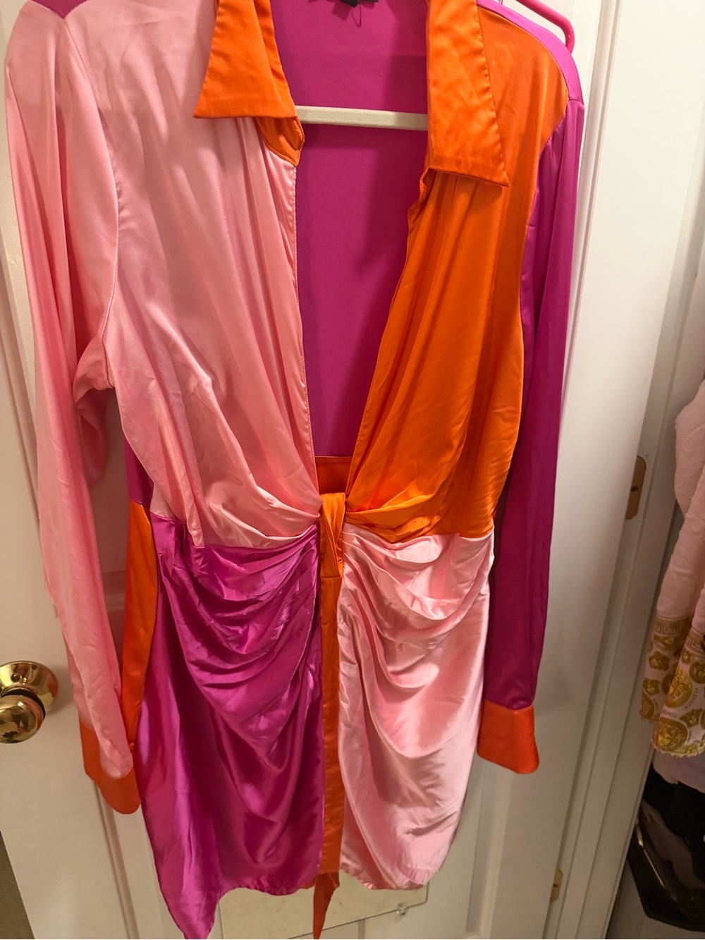Fashion Nova Pink and Orange Long Sleeve Dress